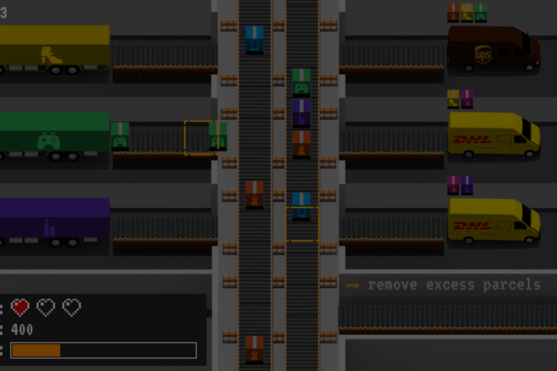 Een coöperatieve arcade game voor logistieke systemen op beurzen.